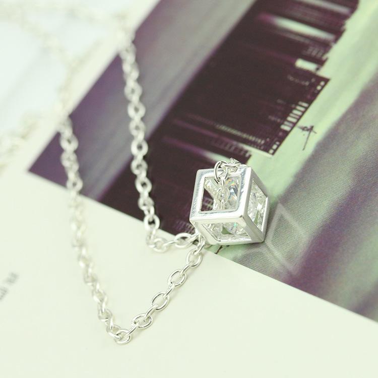 Zircon Three-dimensional Happiness Rubik's Cube Necklace Fashion Box Chain Necklace Crystal Necklace