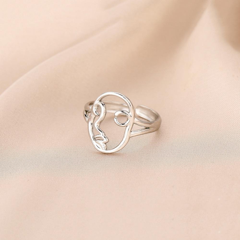 Fashion personality adjustable love stainless steel open ring simple feather leaf heart-shaped ring jewelry