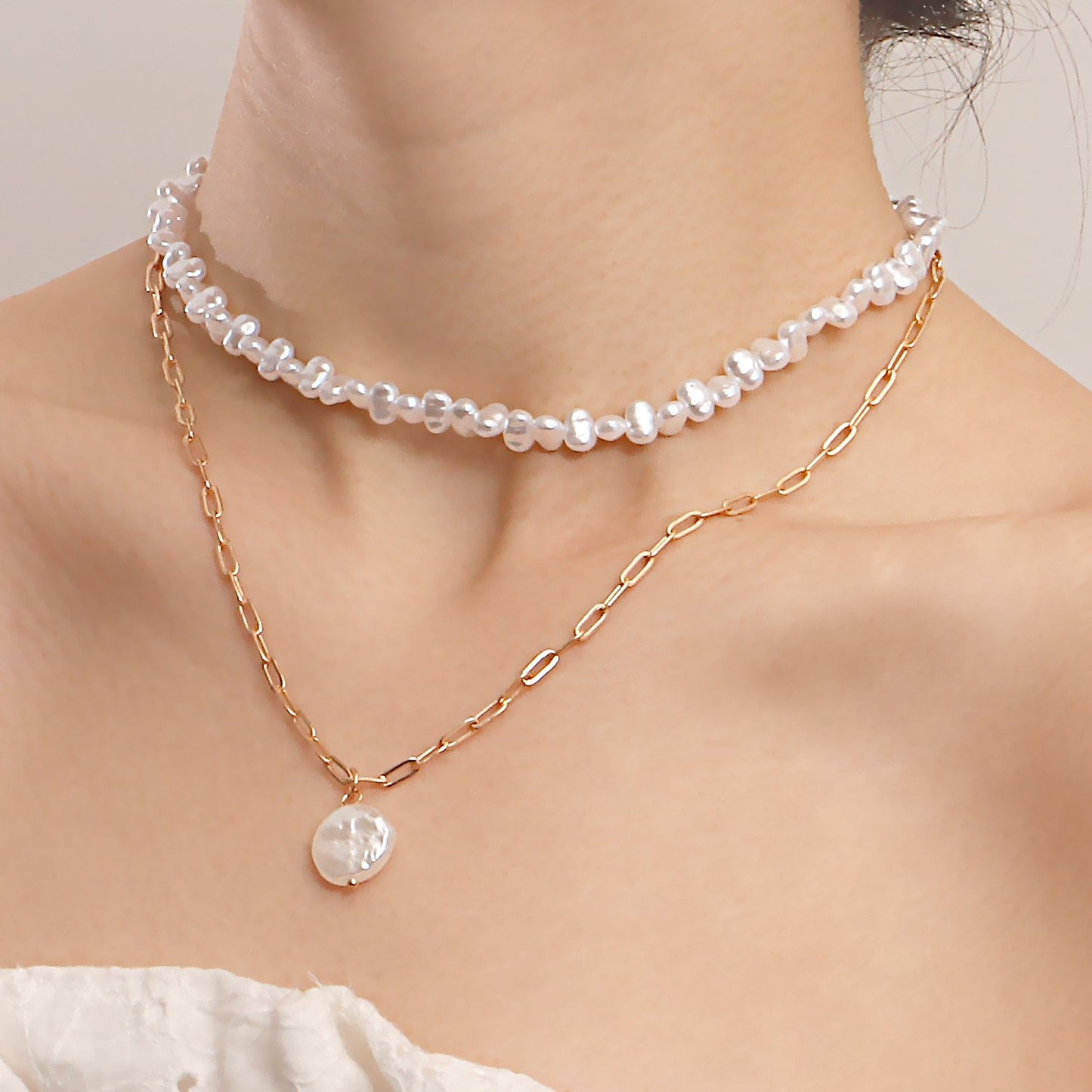 Jewelry ins tide cool double-layer special-shaped imitation pearl necklace female clavicle chain all-match necklace