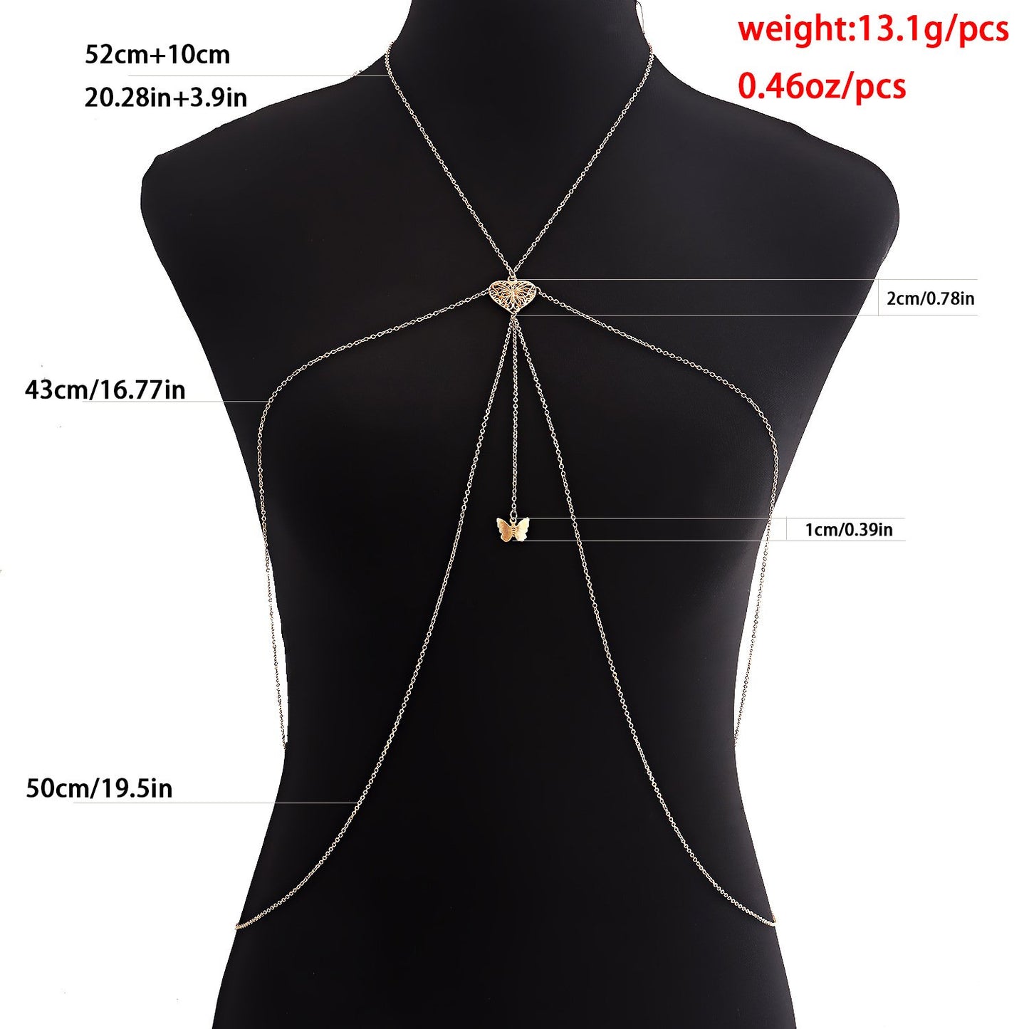 Body chain jewelry ins geometric hollow butterfly pendant metal chest chain body chain female sexy hot girl