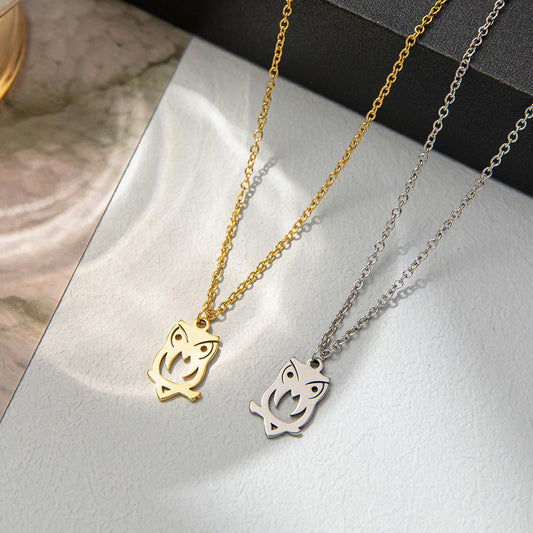 Stainless Steel Animal Owl Hollow Cross Chain Pendant Necklace Geometric Hollow Origami Pendant Animals