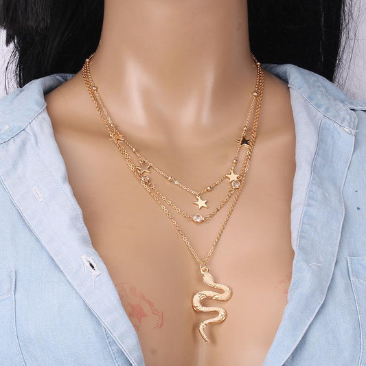 Popular Jewelry Clavicle Chain Retro Simple Fashion Snake Shape Multilayer Geometric Necklace
