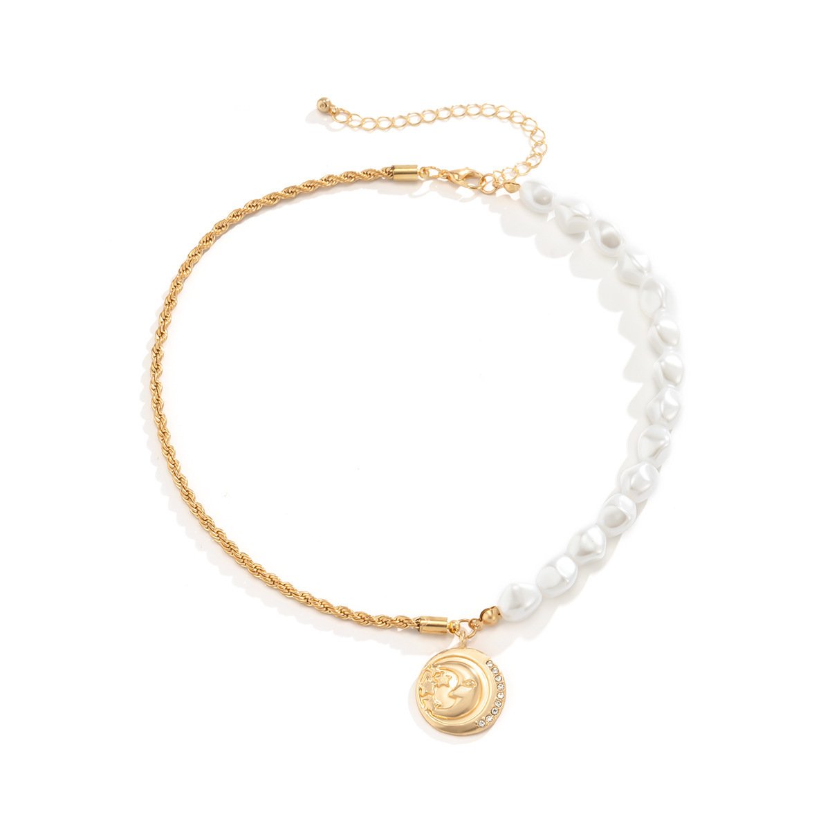Jewelry Retro Niche Pearl Stitching Clavicle Chain Diamond Star Moon Pendant Twist Chain Necklace