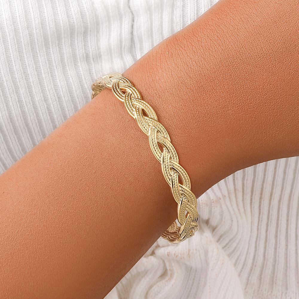 Twist Braided Geometric Women's Creative Stainless Steel Open Pattern Hollow Adjustable Bracelet