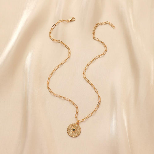 Fashion Ladies Metal Retro Star Coin Pendant Necklace Versatile Clavicle Chain Cross Chain