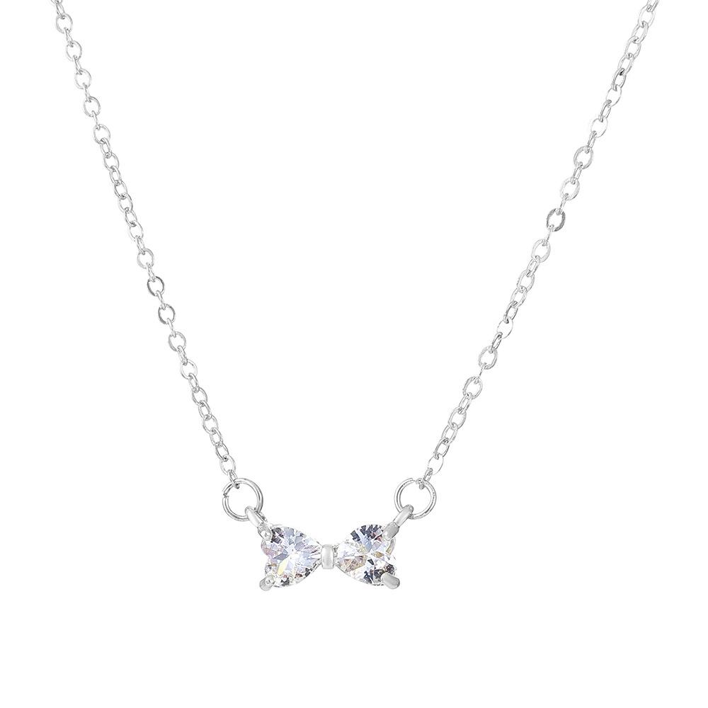 Ins Simple Bowknot Necklace Fashion Light Luxury Niche Design Zircon Clavicle Chain Temperament Sweet Necklace