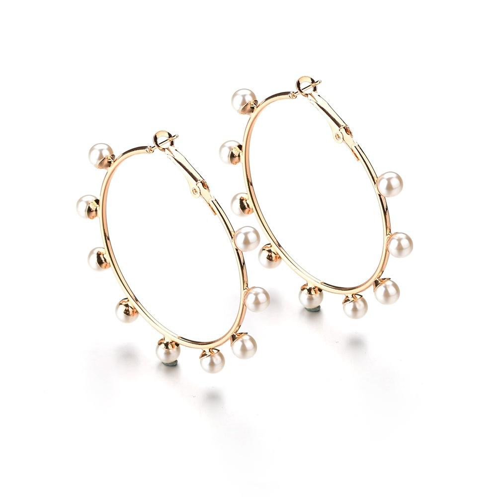 Fashion imitation pearl earrings geometric hoops exaggerated temperament earrings women's creative style