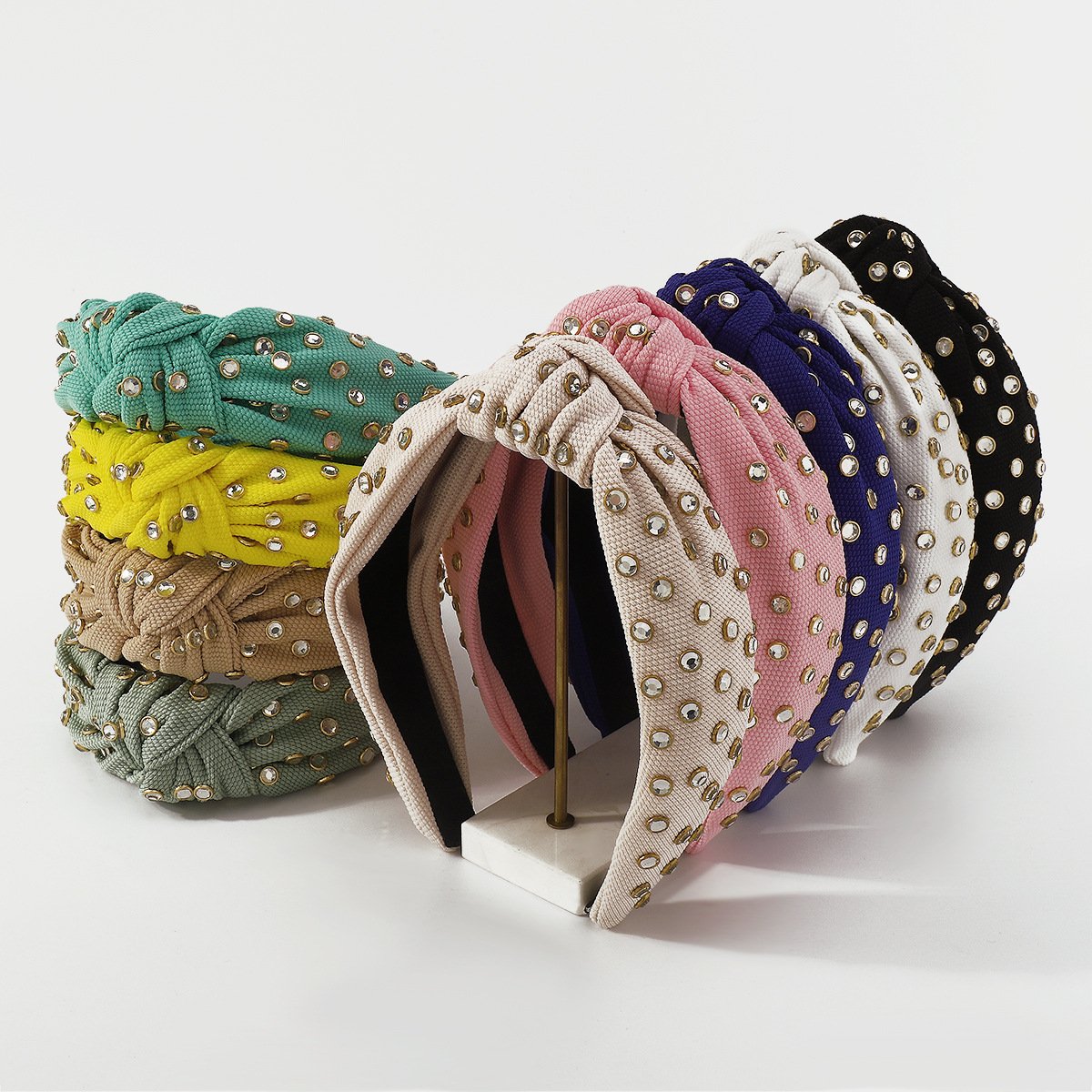 F3742 Jewelry wide-brimmed pressed hair solid color knotted headband rhinestone temperament simple color contrast hair accessories for women