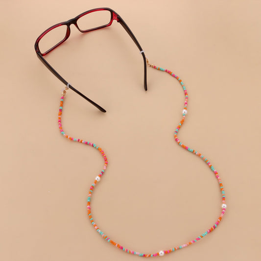 Jewelry ladies color rice bead glasses chain personality temperament trend pearl mask accessories