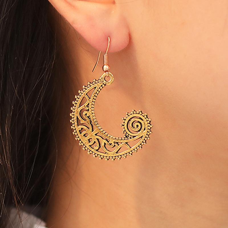 Ins creative earrings retro carved moon hook earrings female wave spiral earrings jewelry