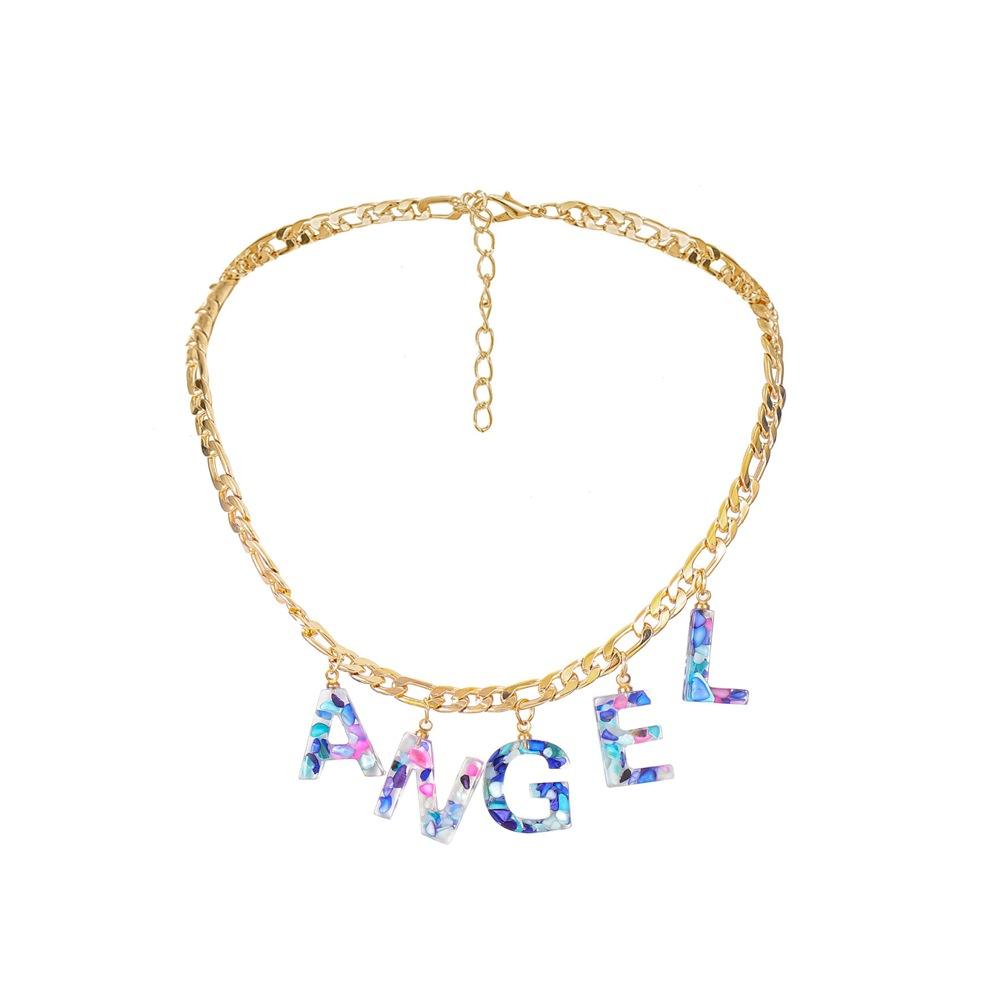 Jewelry fashion colorful letter collarbone necklace ins simple trend color word resin necklace