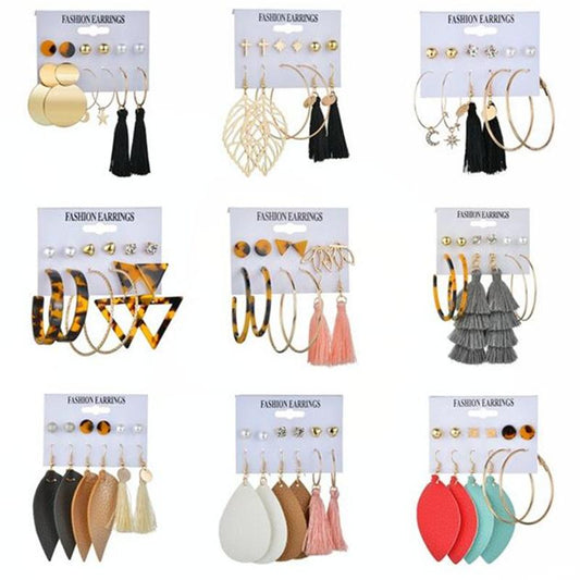 Accessories Trendy Leather Earrings Geometric Acrylic Sheet Tassel Stud Earrings Set of 6 Jewelry