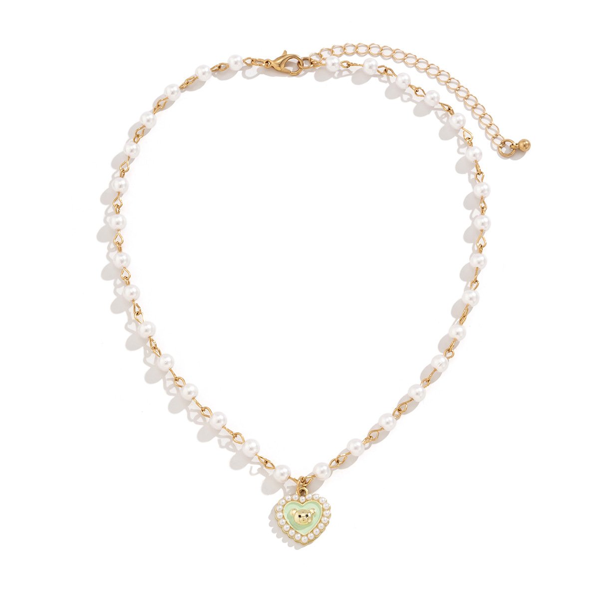 Jewelry sweet cool color animal single-layer necklace simple imitation pearl handmade bear heart-shaped necklace
