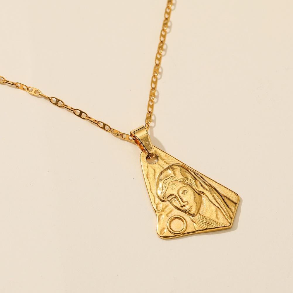 Jewelry Personality Titanium Steel Irregular Geometric Beauty Head Pendant Fashion Vacuum Gold-plated Necklace Trend