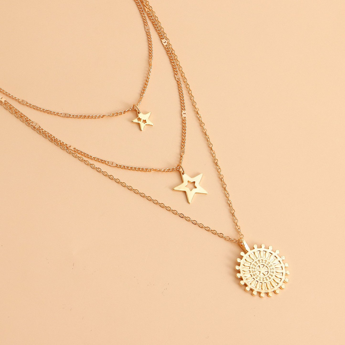 Jewelry punk multi-layer pentagram geometric pendant necklace female niche design high-end necklace