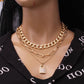 Jewelry thick chain multi-layer necklace punk temperament diamond padlock pendant multi-layer clavicle chain