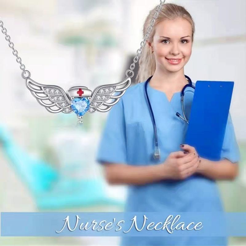 Jewelry Angel Wings Pendant Necklace Female Nurses Day Jewelry Hollow Wings Red Cross Jewelry