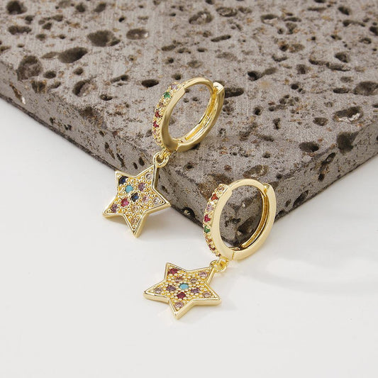 ZE55 Creative geometric star earrings fashion simple zircon earrings niche retro temperament earrings