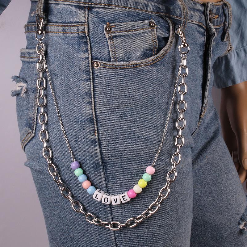 Ins trendy street retro double-layer acrylic letter pants chain hip-hop pants waist chain hanging chain belt accessories