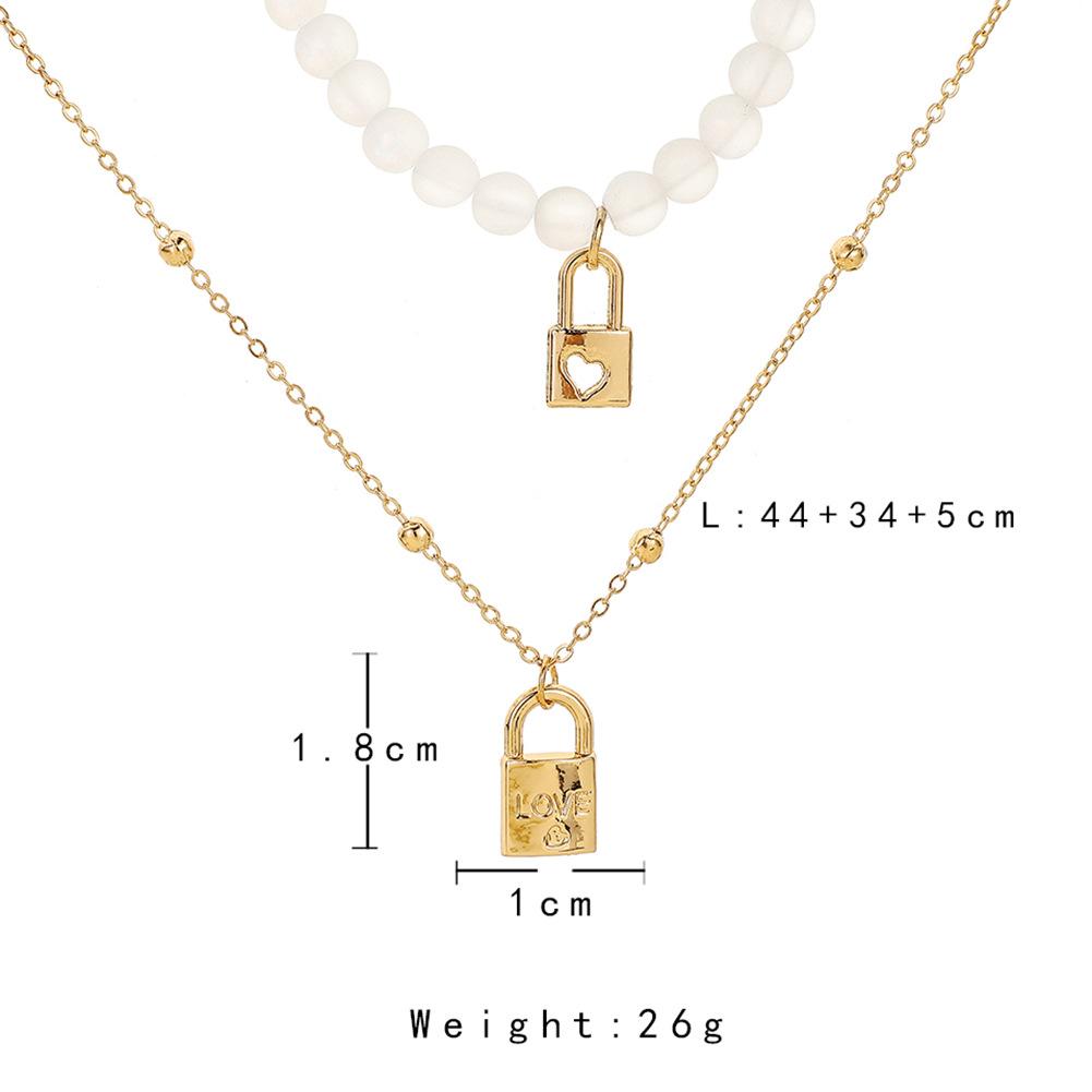 Jewelry Temperament Minor Frosted Crystal Beads Clavicle Necklace Creative Double Layered Love Lock Necklace