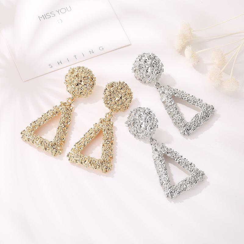 Creative Jewelry Fashion Trend Personality Metal Stud Earrings Gold Frosted Hollow Triangular Earrings Female