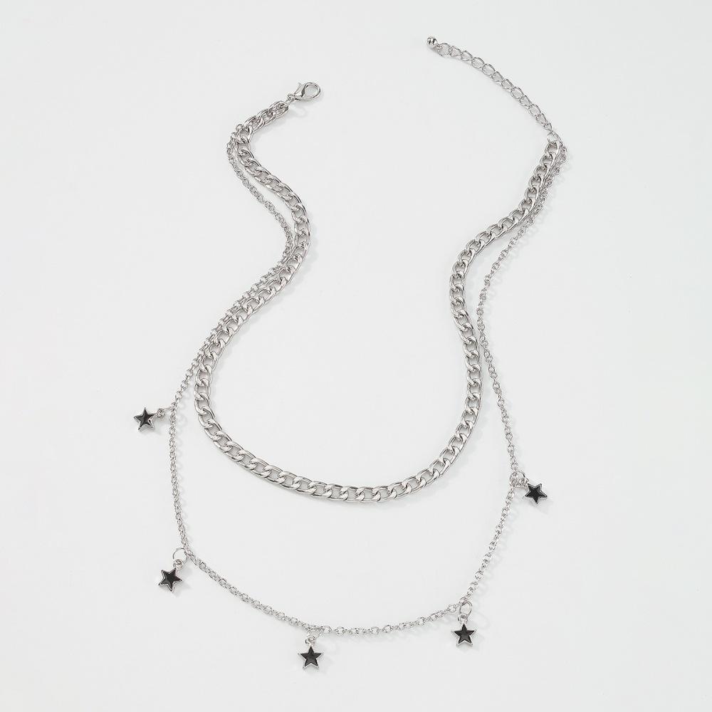 N9267 Double Pentagram Necklace Geometric Drip Oil Elegant Necklace Metal Texture Fashion Clavicle Chain Women
