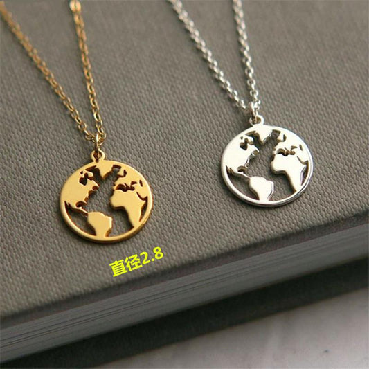 Stainless steel world map necklace circle hollowed out your world map pendant stainless steel jewelry 19 years explosion