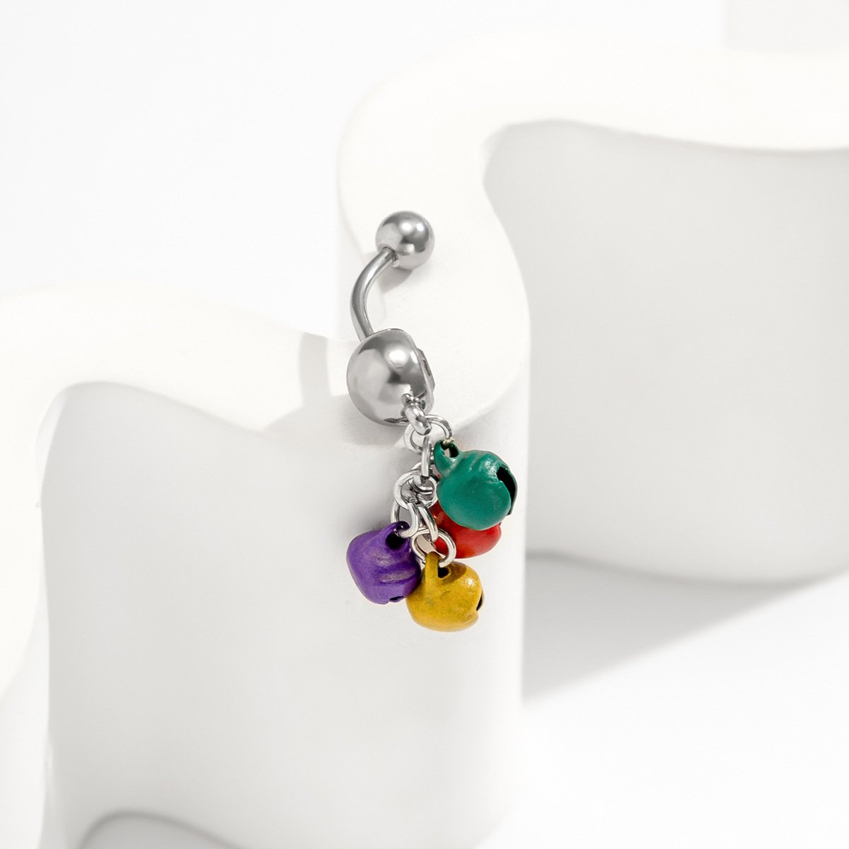 Personalized sweet cool stainless steel diamond piercing jewelry simple color bell tassel navel nail female