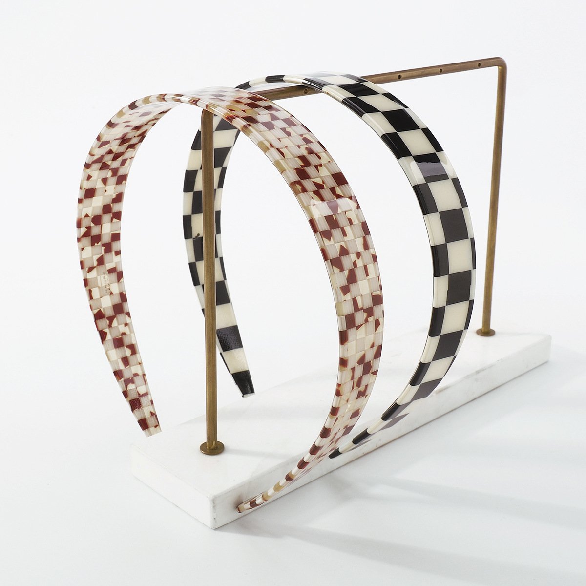 F4321 Internet celebrity checkerboard hair hoop wide-brimmed resin simple head hoop niche retro going out pressing hair headgear