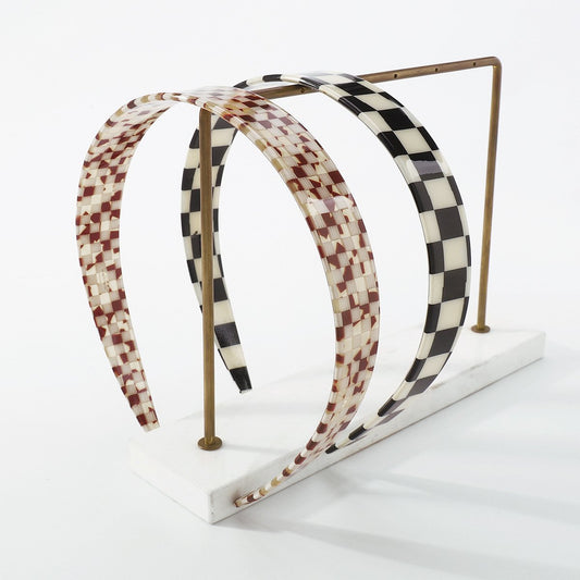 F4321 Internet celebrity checkerboard hair hoop wide-brimmed resin simple head hoop niche retro going out pressing hair headgear