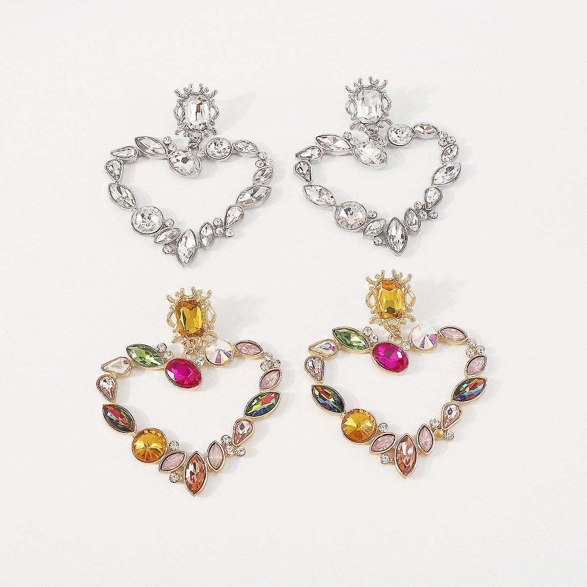 1869 Exaggerated Colored Diamond Gems Popular Dinner Party Light Luxury Earrings Romantic Retro Love Palace Earrings