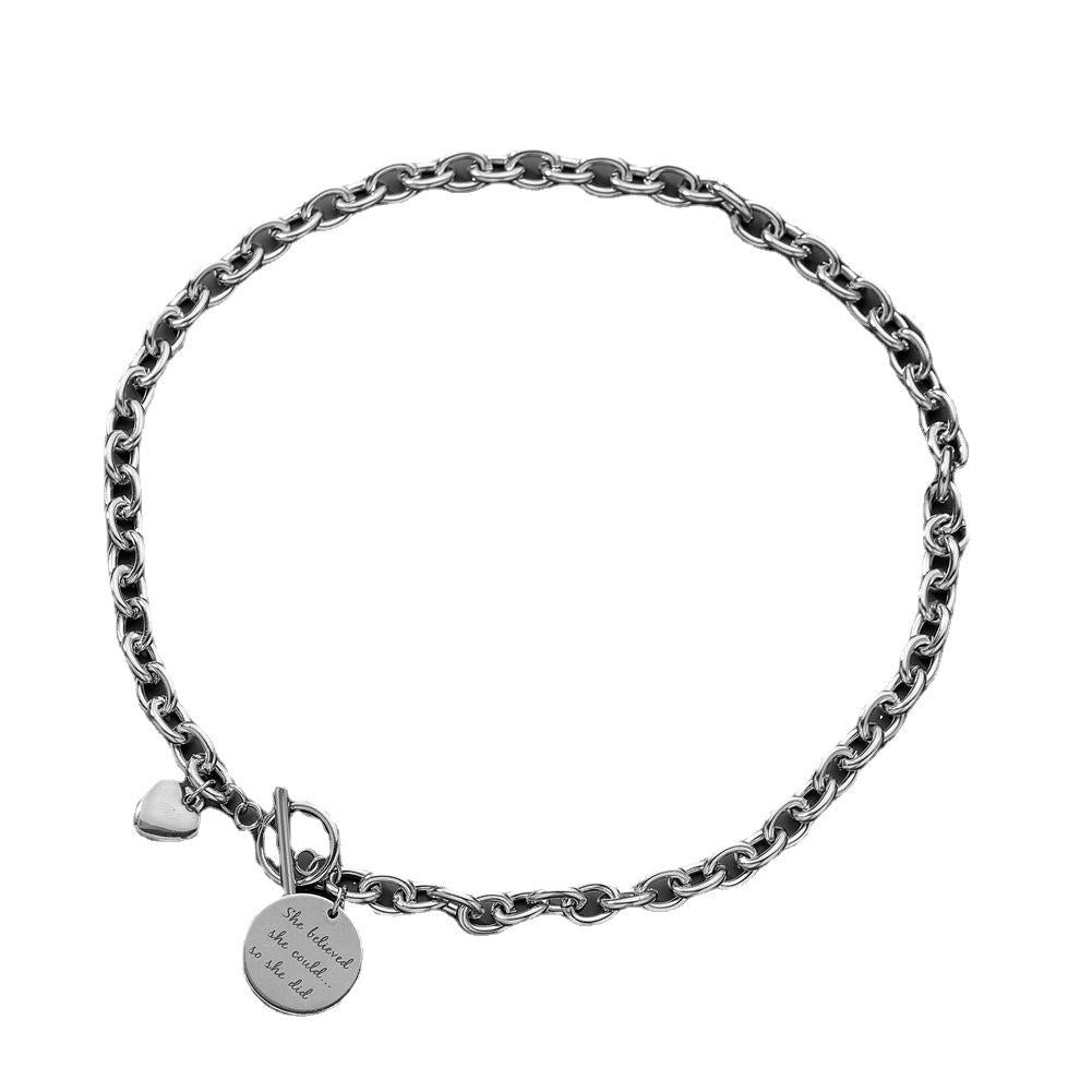 Titanium steel round card love pendant ins cold fashion OT lock necklace peach heart letter round coin clavicle chain