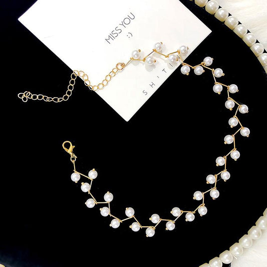 Clavicle Chain Neck Jewelry Gold Handmade Pearl Necklace Beautiful Korean Style Bridal Necklace Female