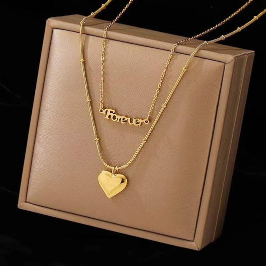 Titanium steel love necklace women's older style ins double-layer sweater chain autumn and winter niche design sense