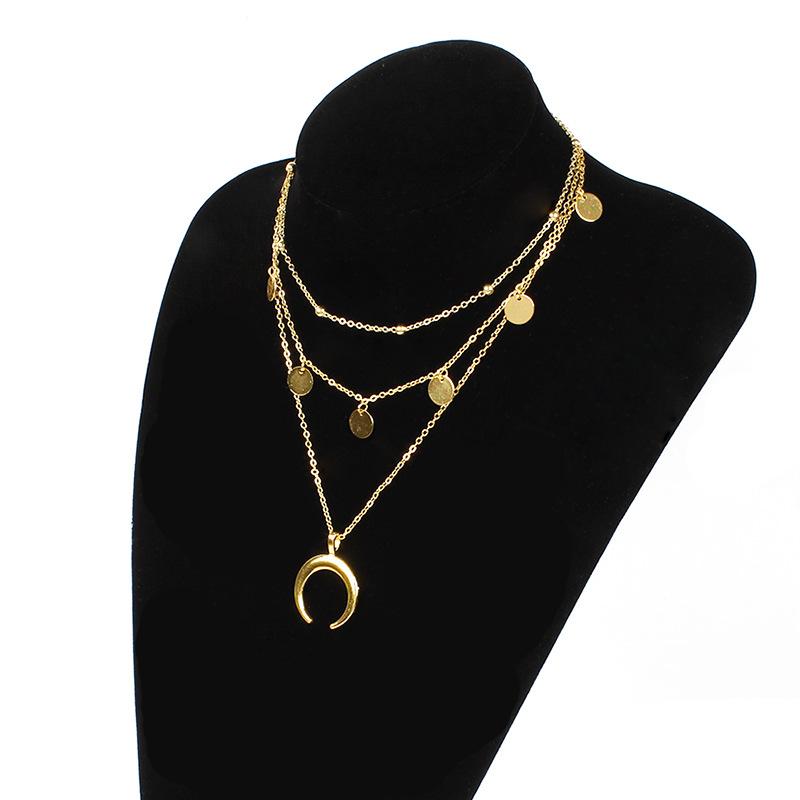 Fashion Jewelry Fashion Horn Circle Pendant Multilayer Bead Necklace For Women