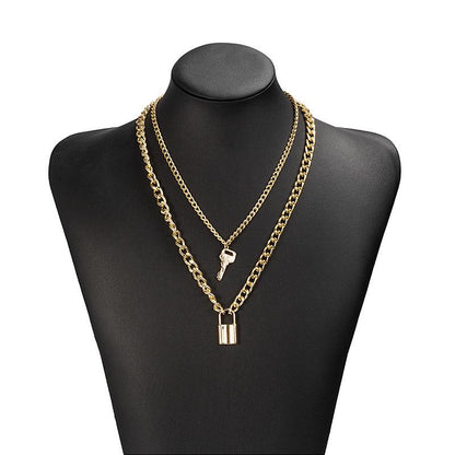 Retro Personality Variety of Chain Necklace Simple Temperament Lock Sweater Chain Necklace