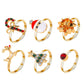 Christmas Ornaments Cute Cartoon Elk Christmas Tree Ring 6-Piece Set Drip Oil Opening Adjustable Ring Jewelry