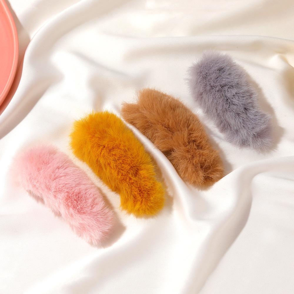 Han Qiudong pure color all-match fur hair clip sweet imitation rabbit fur long strip plush BB clip silk hair bangs clip side clip