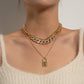 Geometric Metal Lock Pendant Necklace Femininity Versatile Multi-layer Full Diamond Chain Necklace