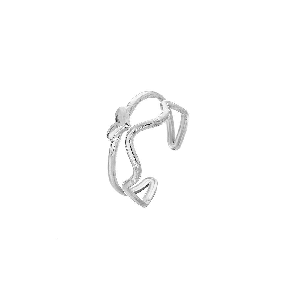 Fashion Simple Trend Ladies Stainless Steel Open Heart Wave Adjustable Ring Jewelry