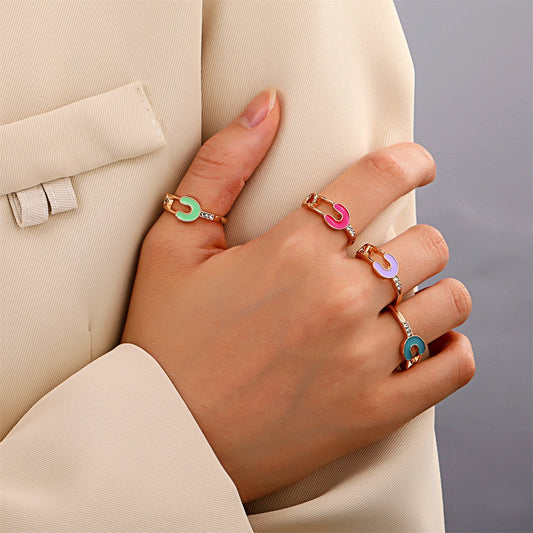 Ins cold geometric ring dripping oil paper clip ring creative net red design tail ring
