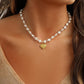 Fashion Temperament Stainless Steel Gold Pearl Crystal Love Heart Short Clavicle Chain Ladies Necklace