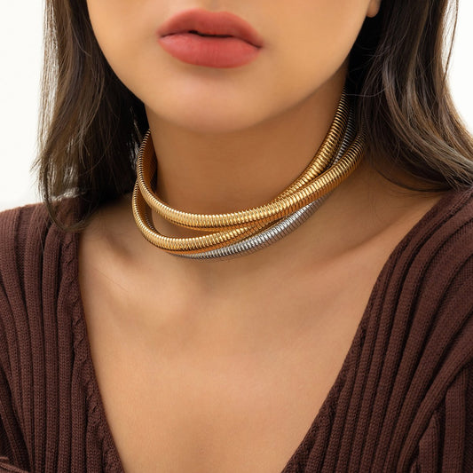 Jewelry Simple Multi-layer Striped Ring Necklace Personality Business Creative Snake Bone Collar Necklace Female