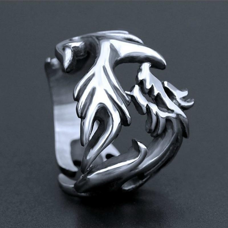 Personality Men's Retro Hip Hop Punk Gron Totem Open Ring Dragon Pendant Necklace Jewelry