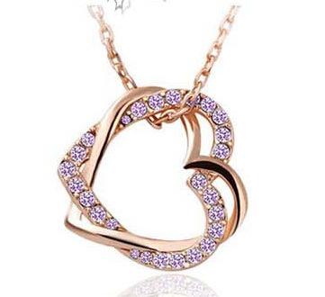 Necklace creative hollow full diamond double heart winding pendant fashion love bone chain