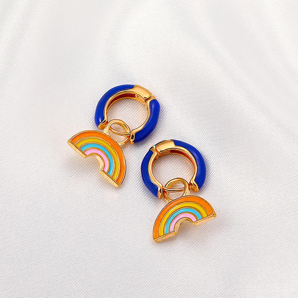 Retro temperament color earrings ins cute rainbow earrings earrings simple alloy dripping oil earrings