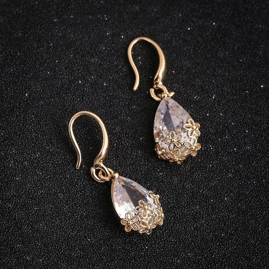 Drop Shape Zircon Silver Plated Alloy Earrings Alloy Delicate Flower Hollow Earrings Ornaments