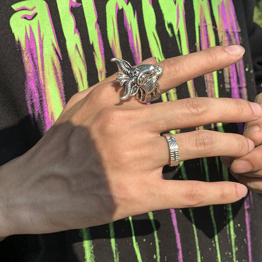 Jewelry exaggerated texture three-dimensional sheep head men's ring retro fashion metal open ring