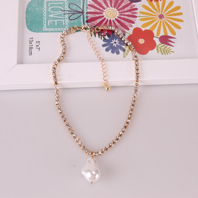 Jewelry simple cold diamond chain necklace fashion exaggerated special-shaped pearl pendant necklace