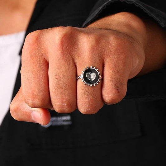 Fashion simple personality stainless steel drop oil love ring coin shield open ring live mouth ring versatile